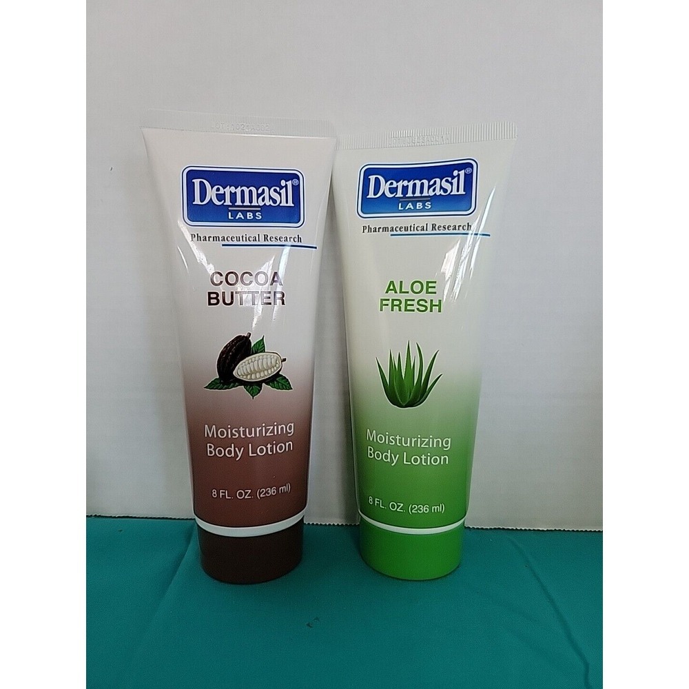 Dermasil Moisturizing Body Lotion Bundle: 8oz (1) Cocoa Butter‎ & (1) Aloe Fresh